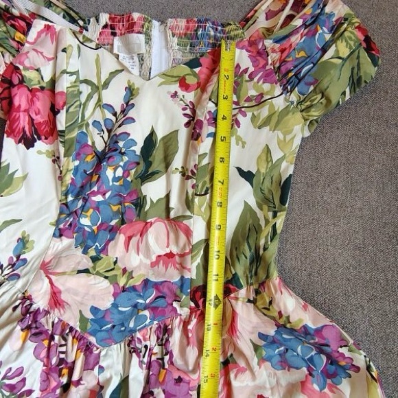 Vtg Moda Int’l Floral Midi Dress Women 10 Corset Ruched Off The Shoulder Prom - Picture 13 of 16